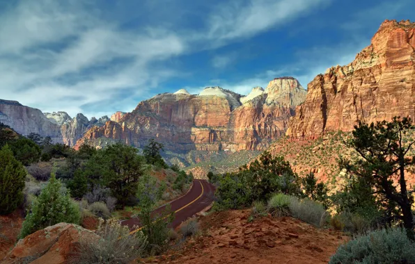 The sky, Nature, Road, Mountains, Rocks, Desert, Stones, Landscape