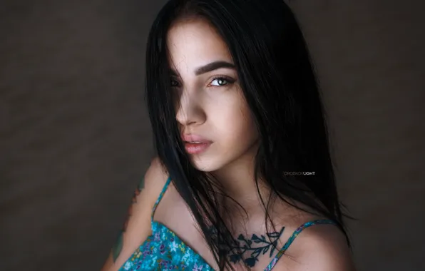 Look, face, background, hair, portrait, tattoo, Alexander Drobkov-Light, Angelina Sorokina