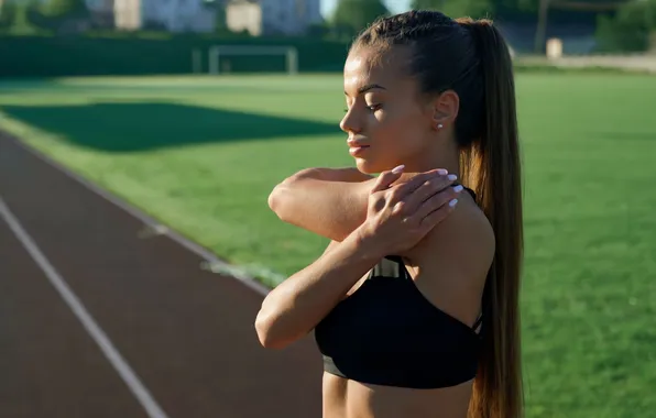 Model, beauty, athlete, training, sportswear, athletics track
