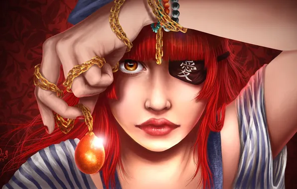 Look, girl, face, hand, Mike, art, pirate, headband