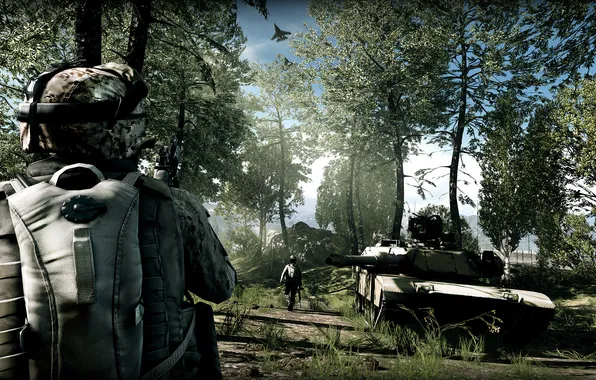 Soldiers, tank, Battlefield