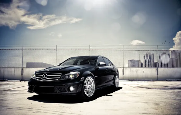 Picture the sky, light, mercedes, C63, Parking