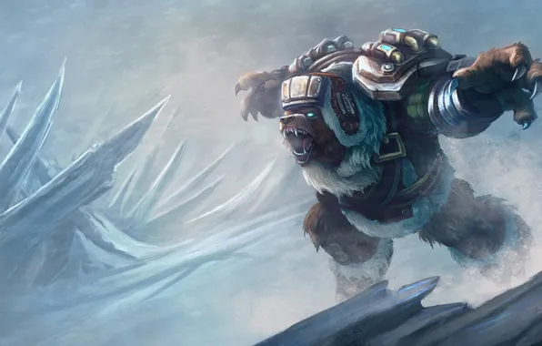 Picture bear, snow, League of Legends, costume, Northern Storm Volibear