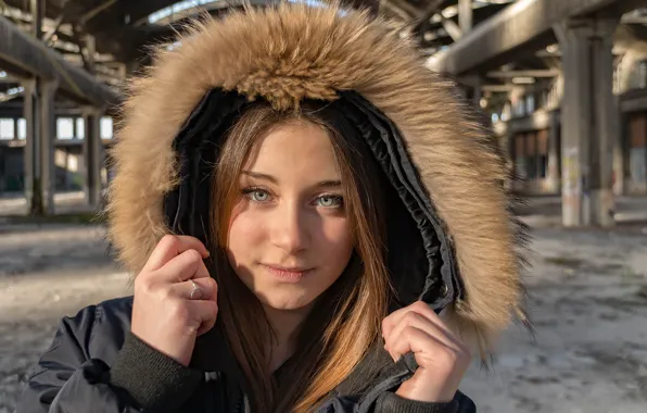 Girl, face, hair, hood