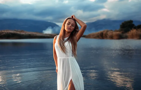 The sky, water, girl, dress, Mary Jane, Ivan Gorokhov