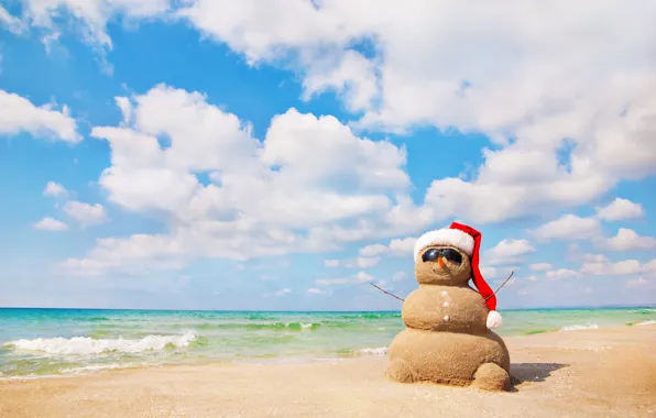 Picture sea, beach, snowman