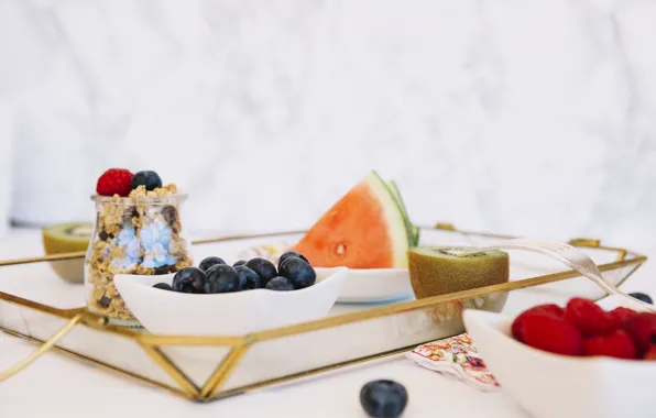 Berries, Breakfast, watermelon, fruit, granola