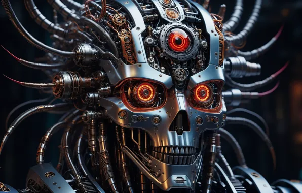 Skull, robot, 3D graphics