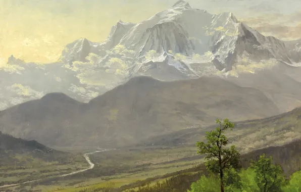 Snow, landscape, mountains, Blanc, Albert Bierstadt