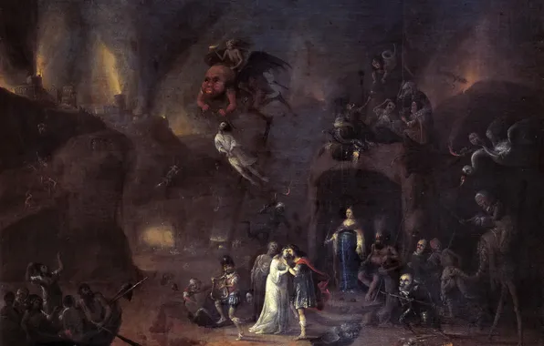 Picture, mythology, Orpheus and Eurydice in the underworld, Pieter Fris