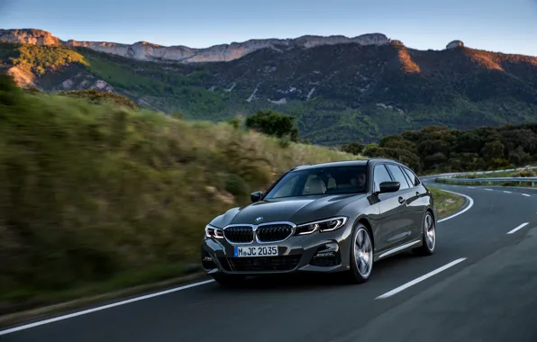 Picture road, BMW, 3-series, universal, Touring, 3P, 2019, dark gray