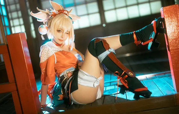 Asian, model, women, cosplay, Genshin Impact, Yoimiya, Chun Momo