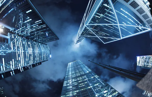 The sky, night, the city, building, Hong Kong, skyscrapers, China, tall