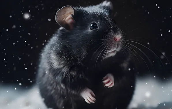 Black, hamster, rodent, hamster, AI art, neural network, the art of artificial intelligence