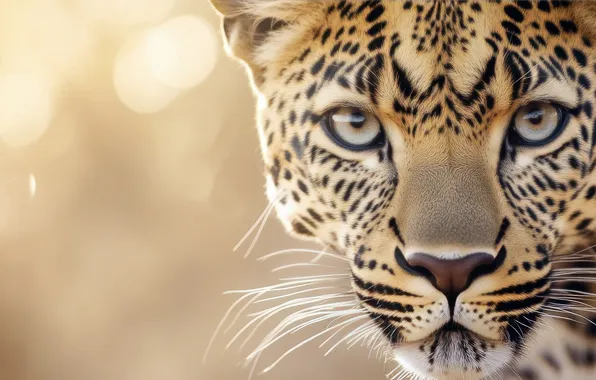 Eyes, look, face, light, portrait, leopard, bokeh, AI art