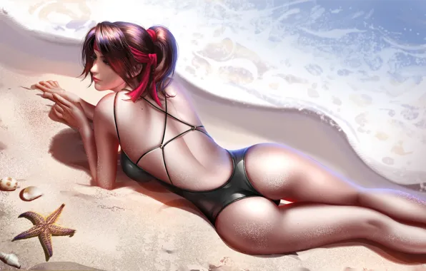 Sea, beach, girl, Final Fantasy VII, Jessie Rasberry
