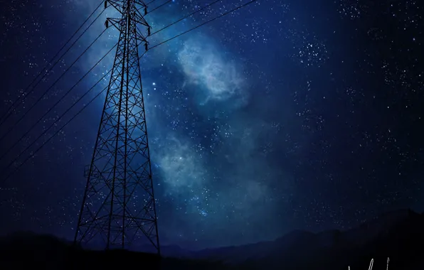 The sky, night, power lines