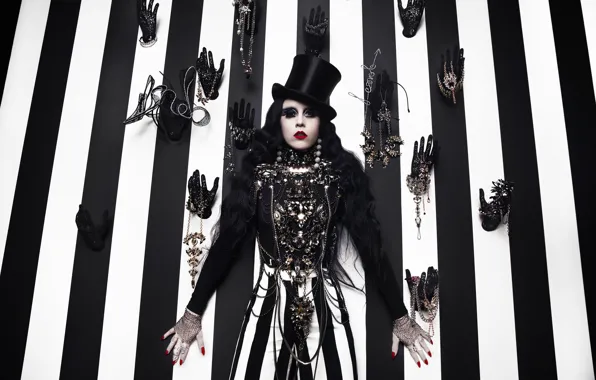 Girl, Gothic, model, hat, cylinder