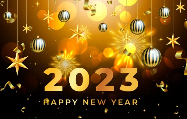 Stars, balls, light, lights, the inscription, Shine, figures, New year