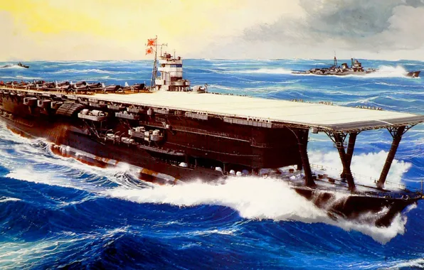 Ship, art, the carrier, Navy, military, Japanese, WW2, aircraft carrier
