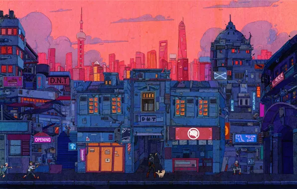 Auto, The city, Robot, Robots, Style, Building, City, Fantasy