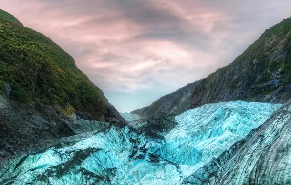 The sky, clouds, mountains, glacier, hdr