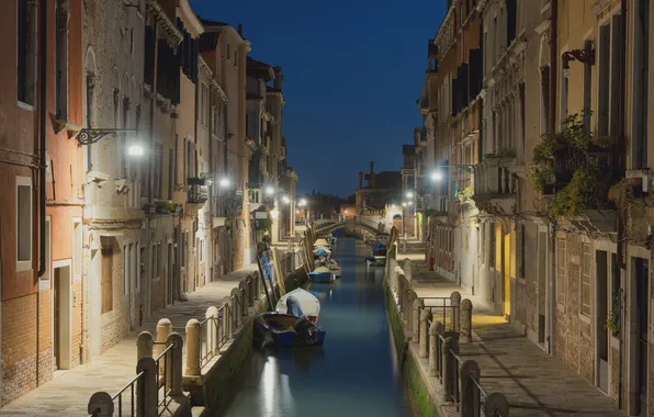 Night, bridge, lights, home, Italy, Venice, channel