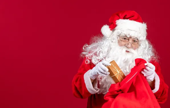 Look, pose, box, gift, hands, glasses, Christmas, New year