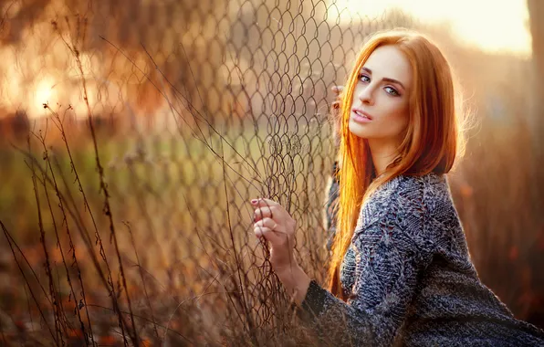 Grass, look, the sun, model, portrait, makeup, hairstyle, beauty
