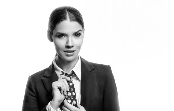 Model, black and white, tie, jacket, Karol