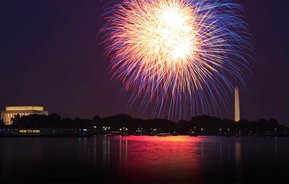 River, salute, Washington, fireworks, USA, DC, Potomac