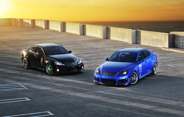 Picture sea, sunset, drives, tuning, Parking, lexus is-f