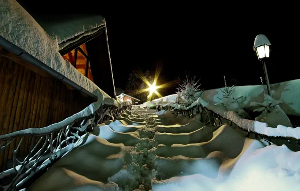 Snow, night, Christmas spirit