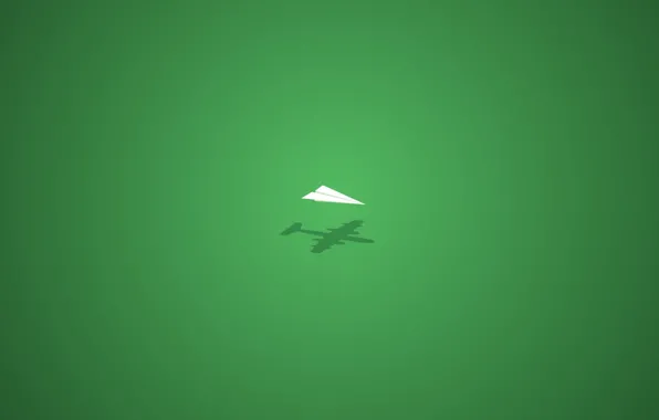 Green, shadow, minimalism, paper plane