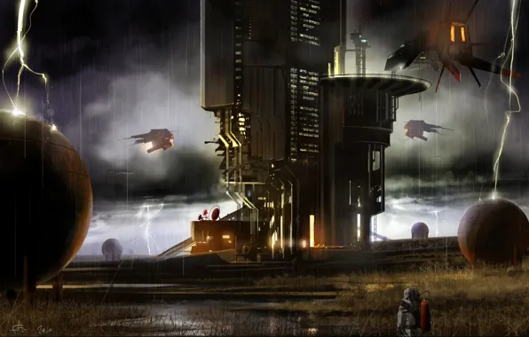 Planet, astronaut, outpost