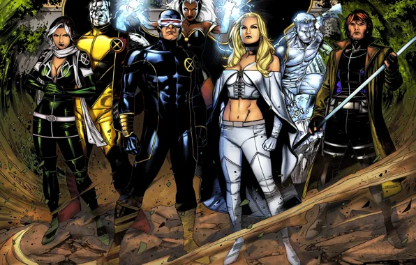 X-Men, Storm, Rogue, Emma Frost, Cyclops, Colossus, Iceman, Gambit