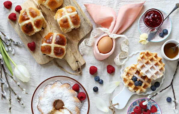 Berries, raspberry, table, holiday, tea, egg, food, spring