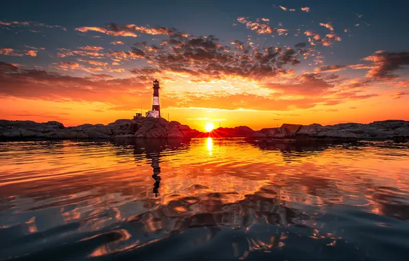 Picture sunset, photo, Water, Nature, Clouds, Sea, Lighthouse, Dawn