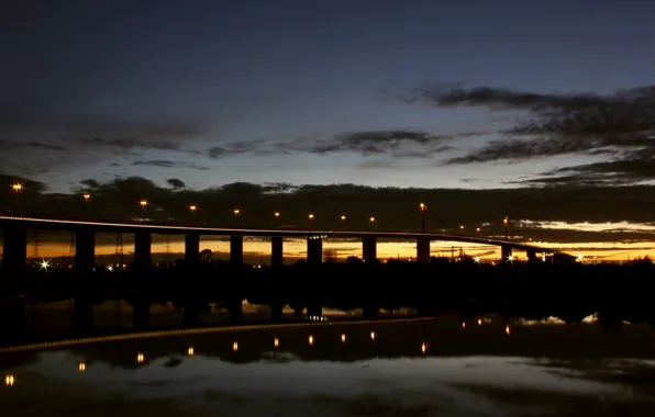 Picture sunset, bridge, lights, City, twilight, bridge, sunset