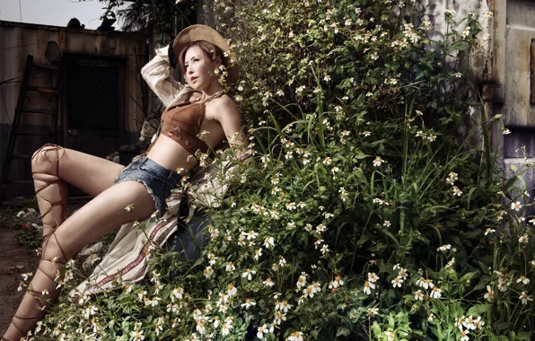 Picture girl, flowers, Asian