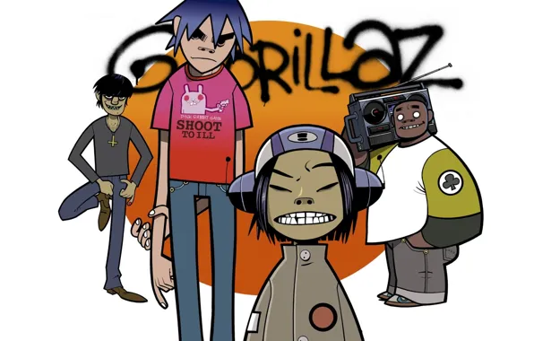 Picture music, group, grafiti, Russel, gorillaz, readers., noodle, Russell