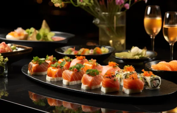 Sushi, rolls, Asian cuisine, AI art, neural network