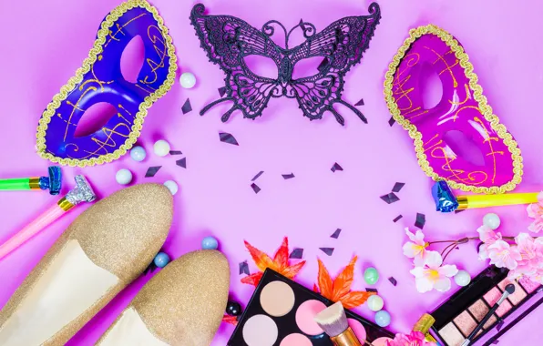 Leaves, flowers, style, shoes, makeup, shadows, Mask, carnival