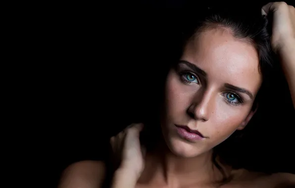 Look, girl, face, model, portrait, hands, makeup, brunette