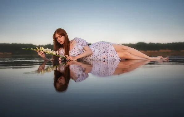 WATER, FLOWER, DRESS, REFLECTION, SURFACE, MIRROR, SUNDRESS, Model Anna