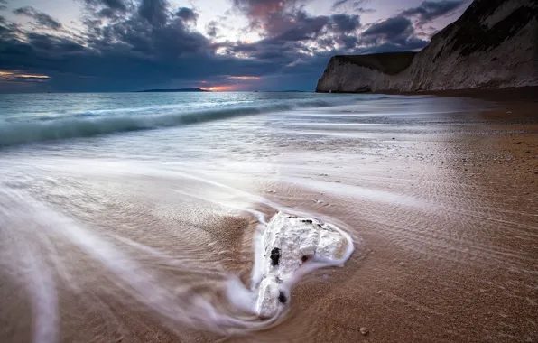 Sand, sea, beach, the sky, foam, water, the ocean, rocks