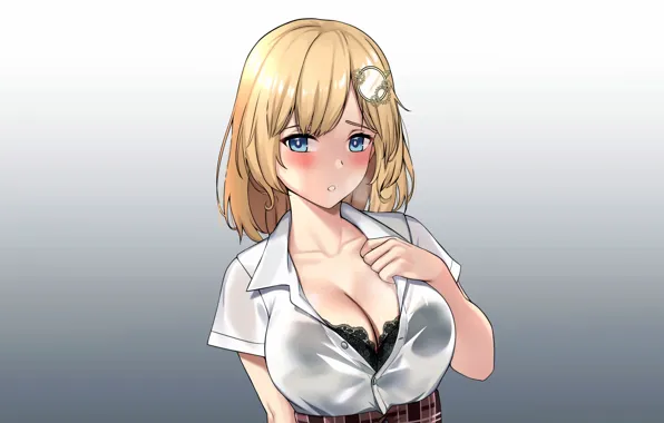 Picture girl, sexy, lingerie, bra, cleavage, blouse, boobs, anime