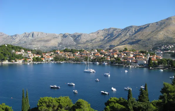 Picture sea, mountains, the city, Croatia, Jadran, Cavtat