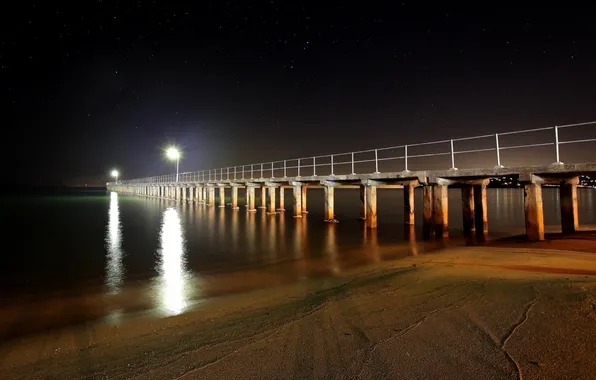 Sea, night, bridge