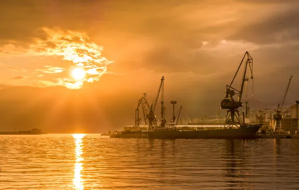 Sea, sunset, boat, Croatia, River